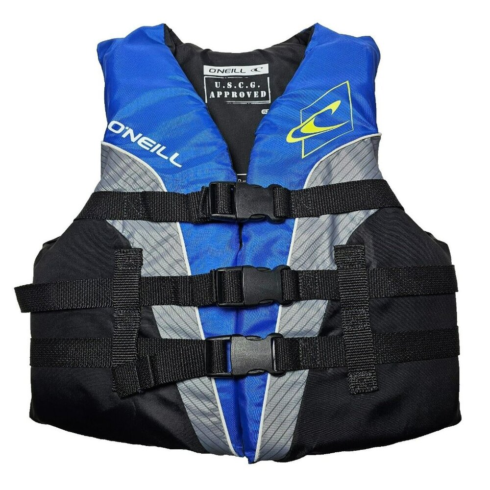 O'NEILL Watersport Life Vest USCG Youth One Size Adjustable 50-90lb Black Blue